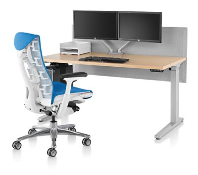 Renew Sit-to-Stand Table with Embody Chair and Thrive Accessories