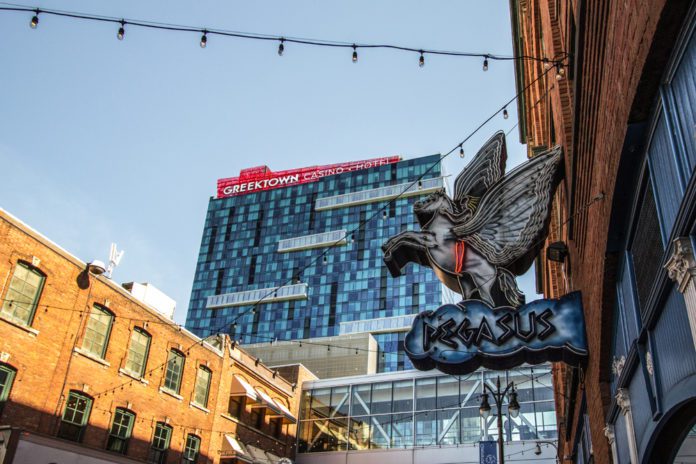 Downtown Detroit Michigan Cityscape With Greektown Casino